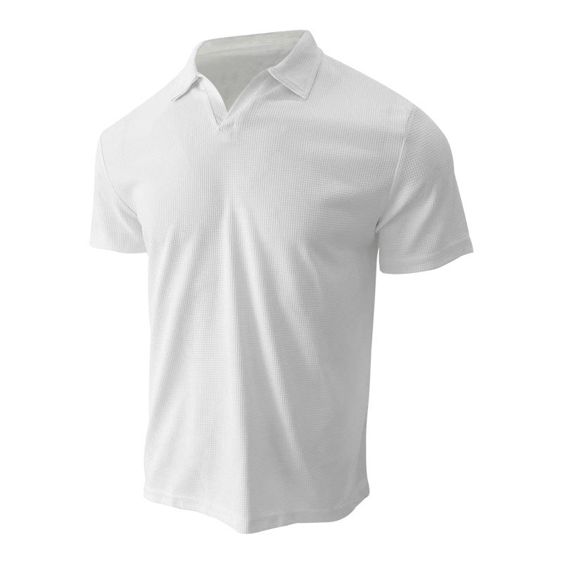 Rowan – Polo shirt with V-neck and waffle pattern for men