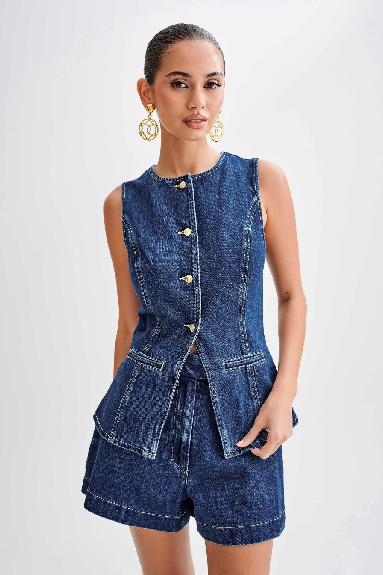 Damen Zweiteiler Jeansweste und High-Waist Shorts Set – Modisches Streetwear Outfit für Freizeit & Sommer