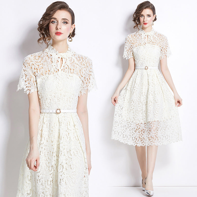Damen Elegantes Spitzenkleid Midi Festlich Fit & Flare Cocktail Hochzeit