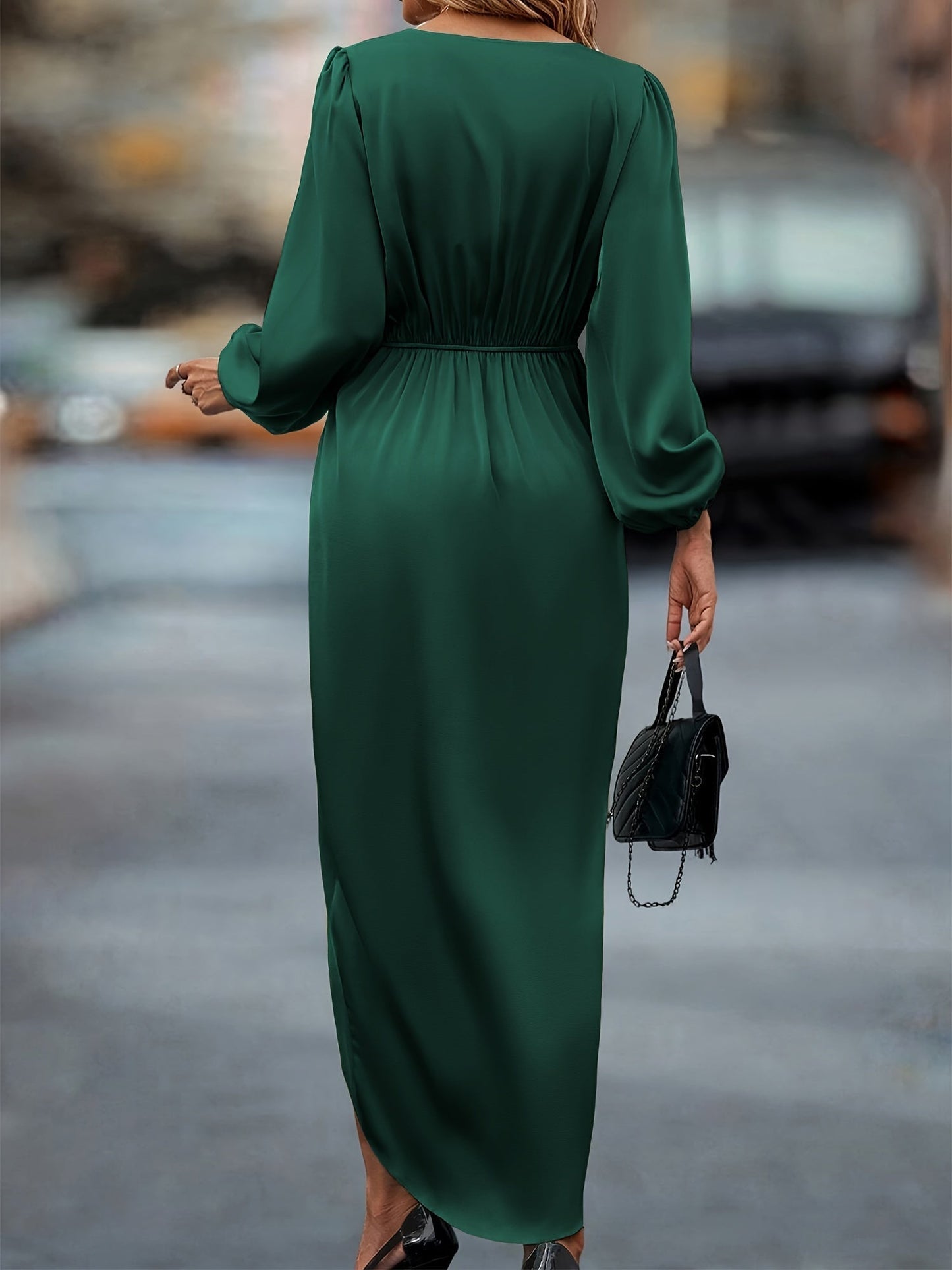 Damen Elegantes Wickelkleid – Formelles Cocktail- & Abendkleid mit Langarm und V-Ausschnitt, Perfekt für Festliche Anlässe