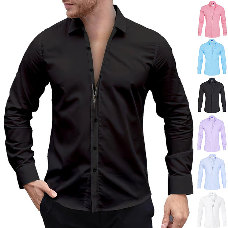 Glenn – Long-sleeve zipper shirt with button design and fashionable collar for men