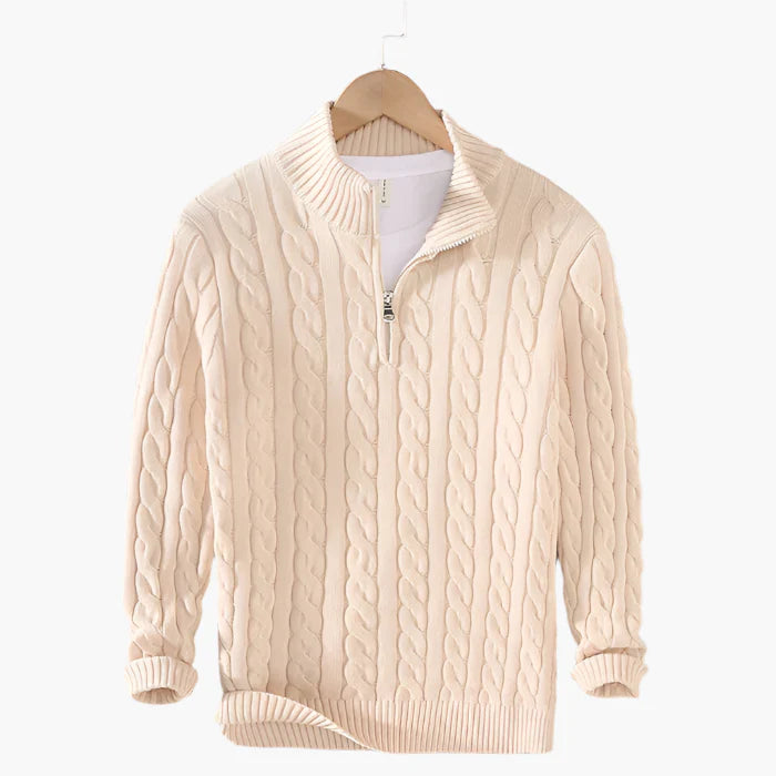 Herren Strickpullover mit Zopfmuster – Klassischer Halbreißverschluss, stilvoll und vielseitig für Alltag und Büro