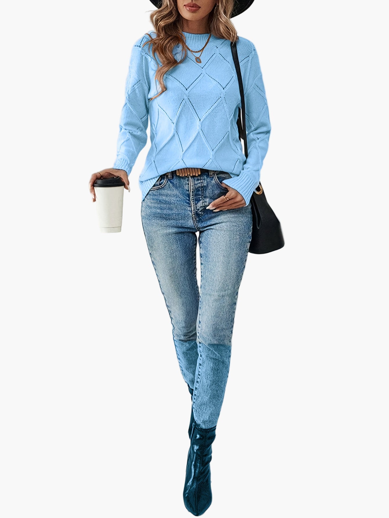 Damen Strickpullover mit geometrischem Muster, eleganter Alltags-Look