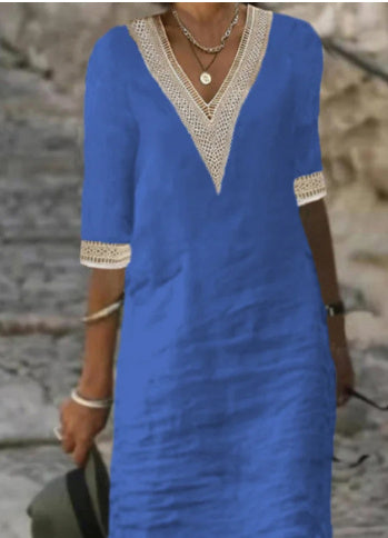 Jade – casual dress with V-neck and mid-length sleeves made of cotton-