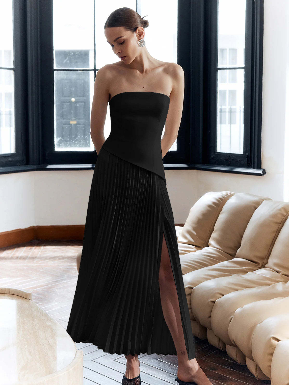 Damen Elegantes Trägerloses Abend Maxikleid – Modernes Design für festliche Anlässe und Galas