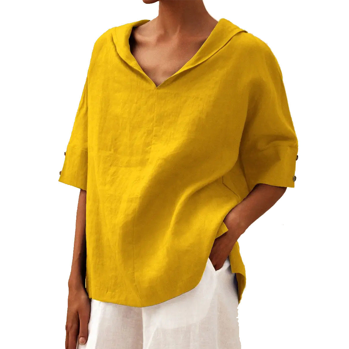 Damen Legere V-Ausschnitt Halbarm Bluse – Lässige Alltagsmode mit modernem Schnitt