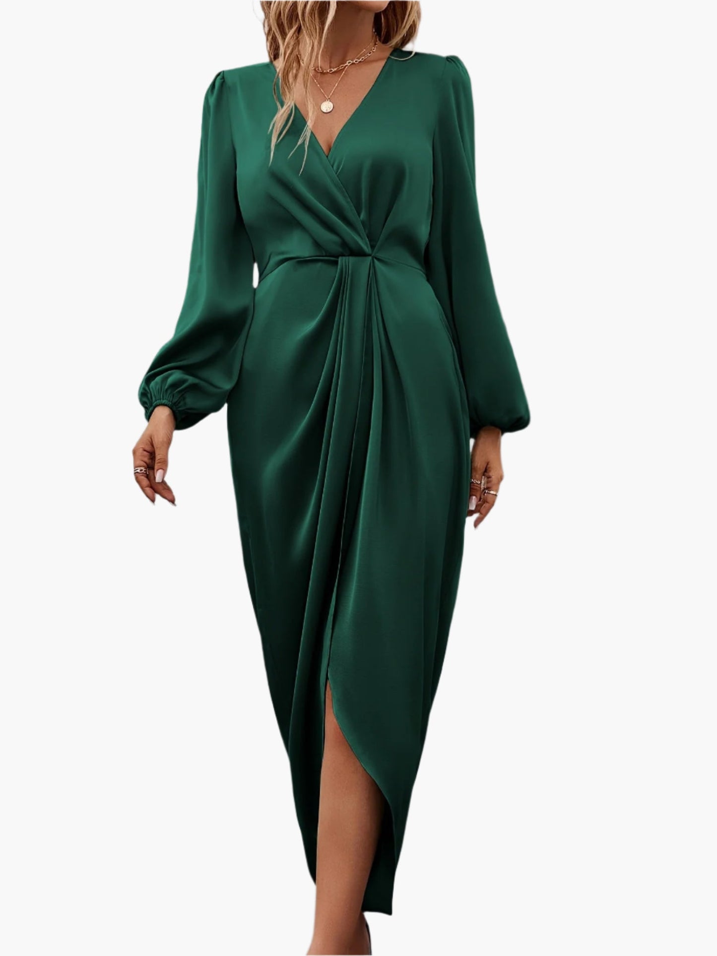 Damen Elegantes Wickelkleid – Formelles Cocktail- & Abendkleid mit Langarm und V-Ausschnitt, Perfekt für Festliche Anlässe