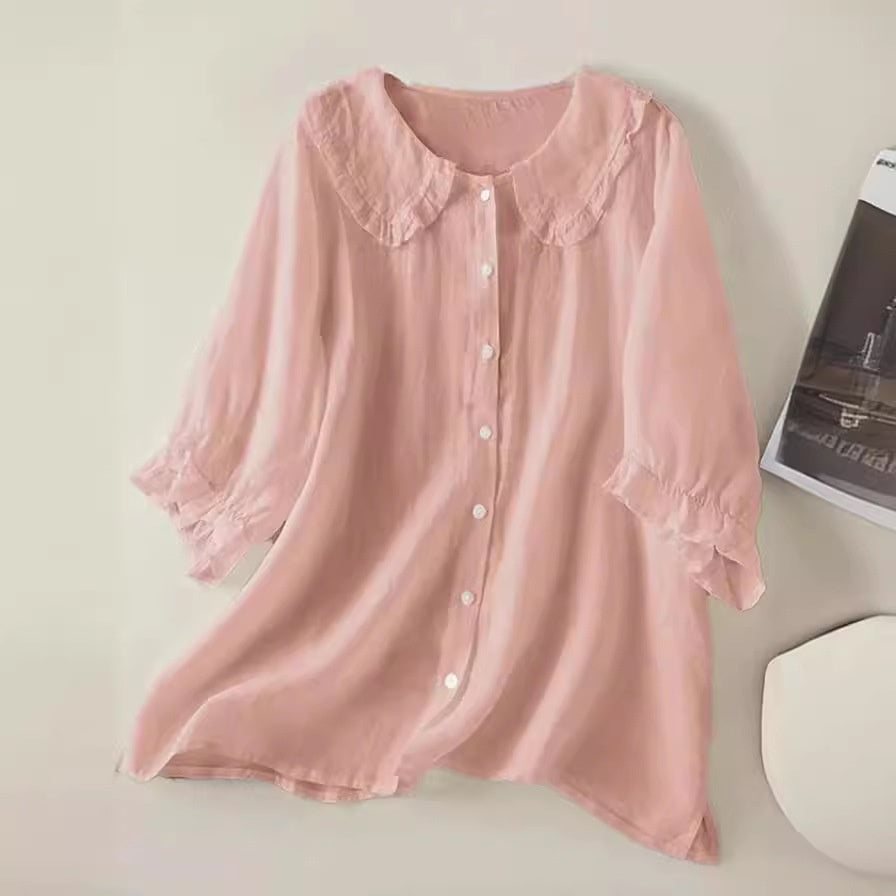 Samantha – Loose half-sleeve shirt with collar