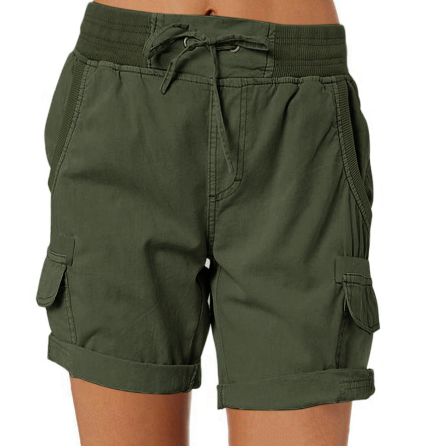 Damen Cargo Shorts Freizeit Sommer mit Kordelzug, Elastischem Bund und Taschen – Bequeme Outdoor & Casual Bermudashorts