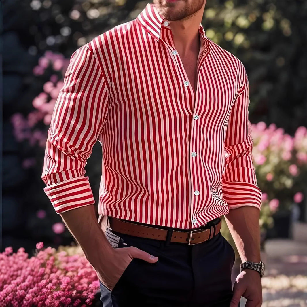 Herren Business-Freizeit Hemd mit vertikalen Streifen und Knopfleiste – Moderner Slim Fit Look