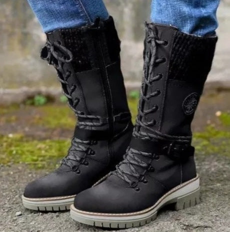 Natalie – Winterliche Hochkant Stiefel mit quadratischem Absatz und runder Spitze