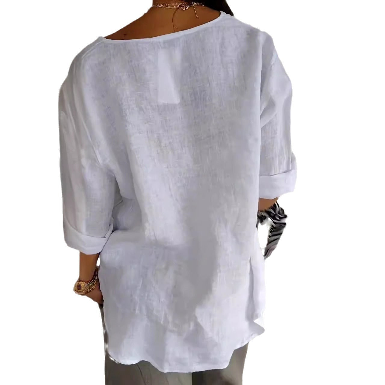 Esme – Lockere Damen T-Shirt mit V-Ausschnitt aus Baumwolle und Leinen