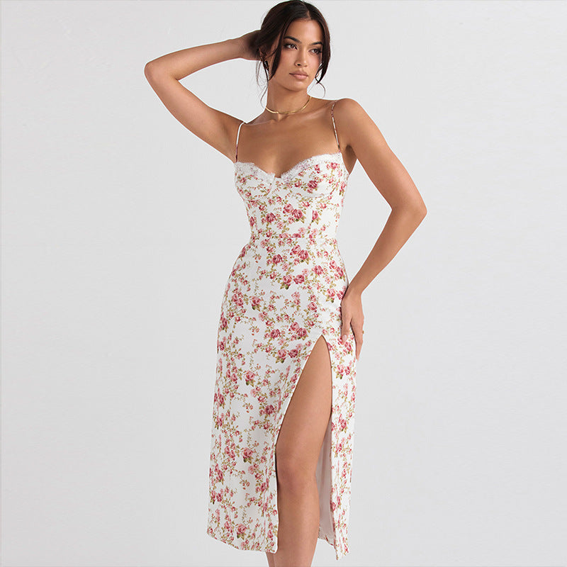 Melissa – Langes Kleid mit Blumenmuster und sexy Schlitz für Damen