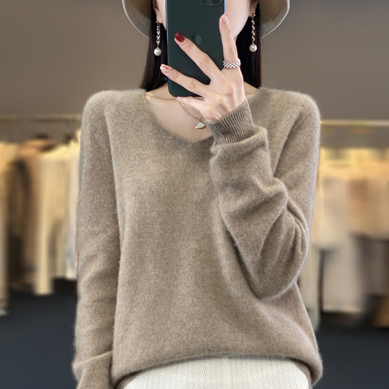 Clara – Lockere Damen-Wollpullover mit V-Ausschnitt für Herbst und Winter