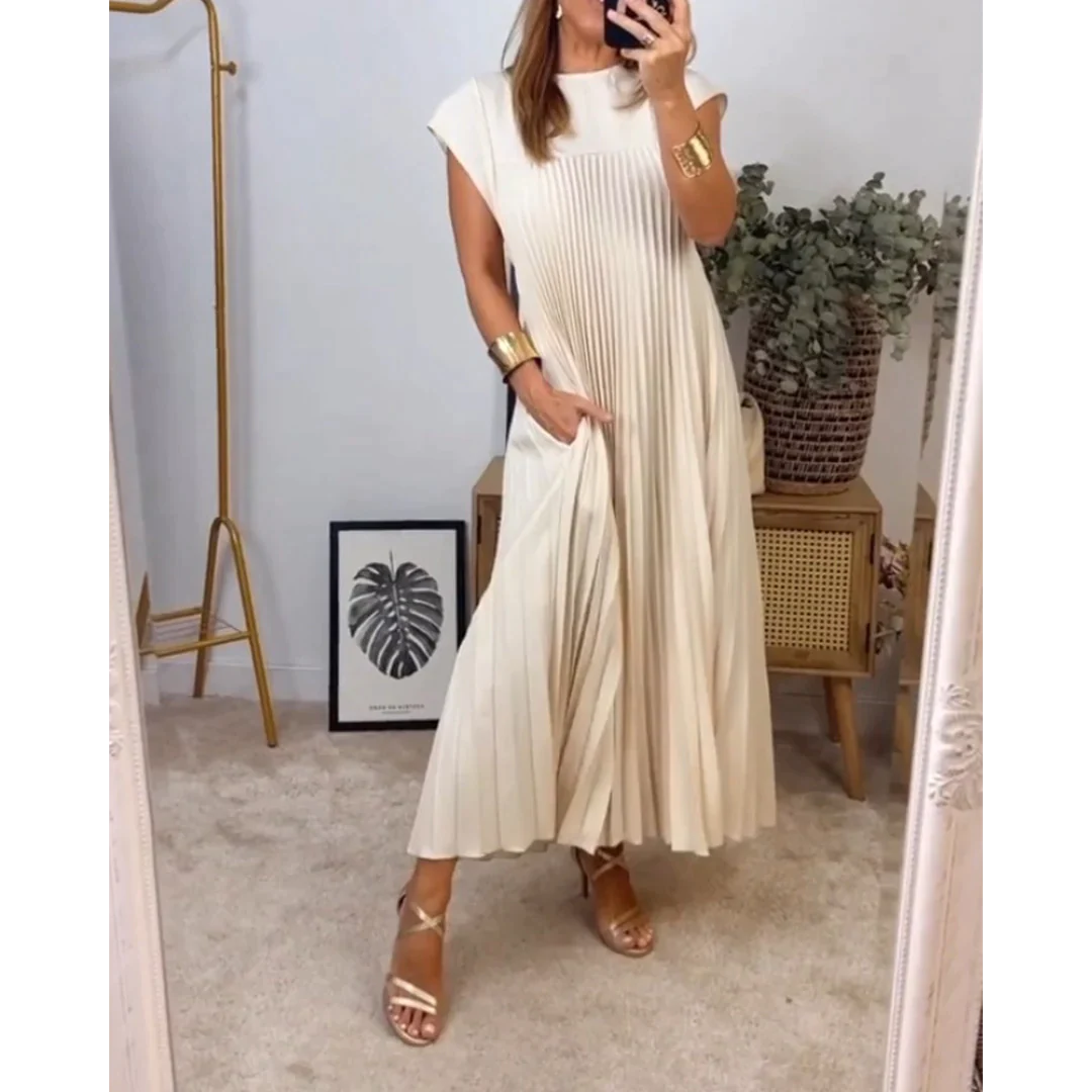 Louise – Ärmelloses Plissiertes Maxikleid