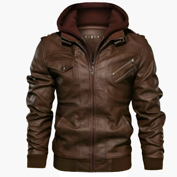 Men's biker jacket with hood in modern urban style – perfect for leisure and city use