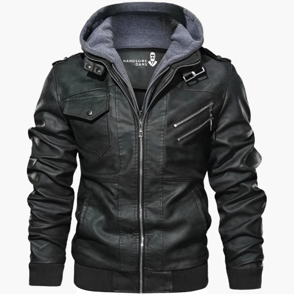 Men's biker jacket with hood in modern urban style – perfect for leisure and city use