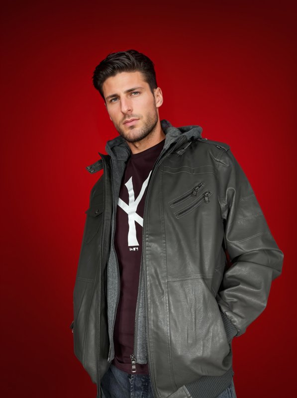 Men's biker jacket with hood in modern urban style – perfect for leisure and city use