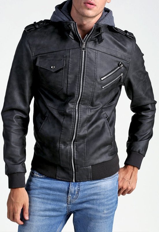 Men's biker jacket with hood in modern urban style – perfect for leisure and city use