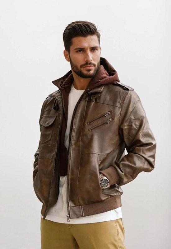 Men's biker jacket with hood in modern urban style – perfect for leisure and city use