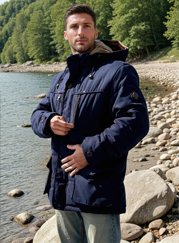 Men's outdoor winter jacket with detachable hood and fleece lining – durable casual parka for cold weather