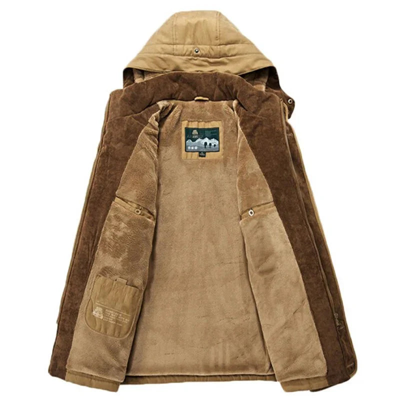 Men's outdoor winter jacket with detachable hood and fleece lining – durable casual parka for cold weather