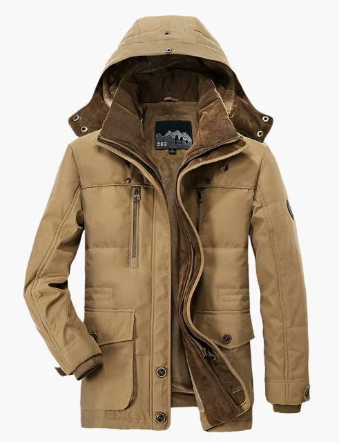 Men's outdoor winter jacket with detachable hood and fleece lining – durable casual parka for cold weather