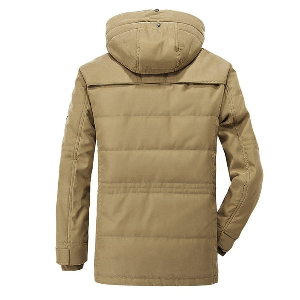 Men's outdoor winter jacket with detachable hood and fleece lining – durable casual parka for cold weather