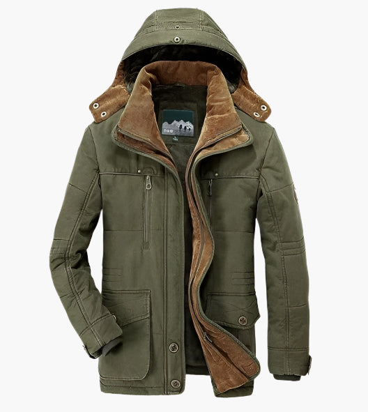 Men's outdoor winter jacket with detachable hood and fleece lining – durable casual parka for cold weather