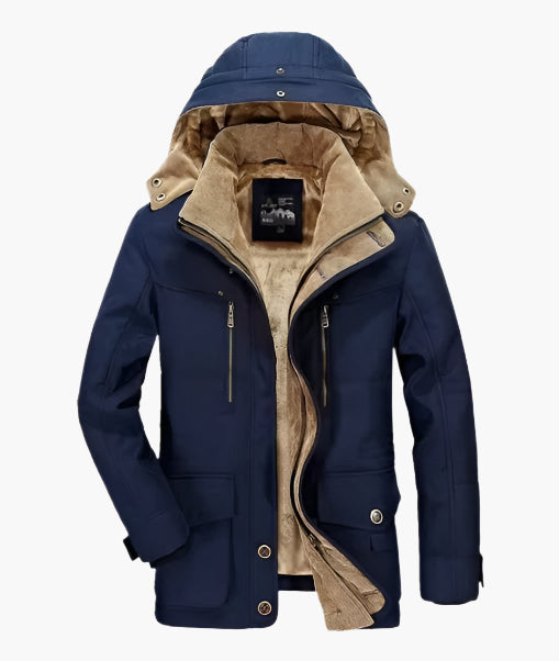 Men's outdoor winter jacket with detachable hood and fleece lining – durable casual parka for cold weather