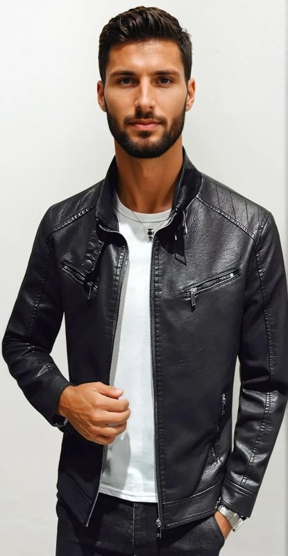 Men's biker jacket in modern style – Casual PU leather jacket for everyday & going out