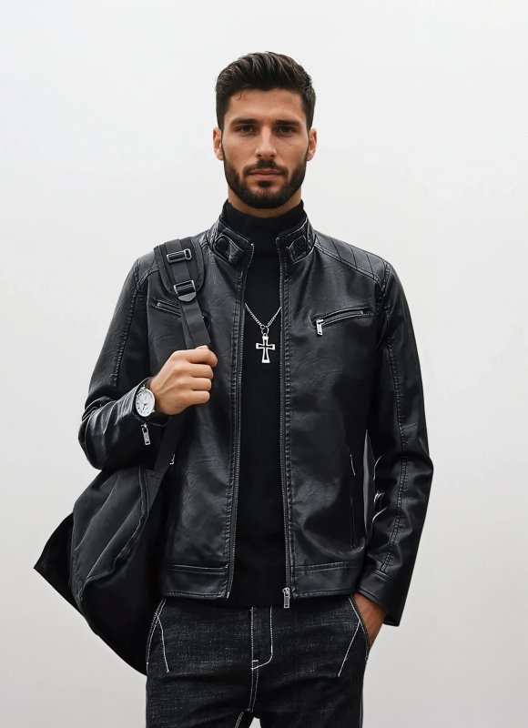 Men's biker jacket in modern style – Casual PU leather jacket for everyday & going out