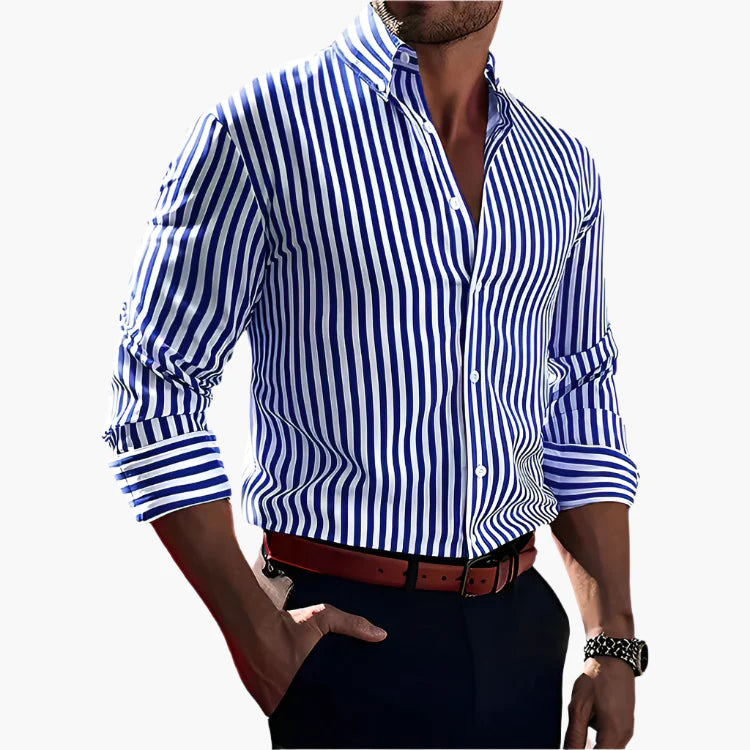 Herren Business-Freizeithemd mit Streifenmuster – Elegantes Langarmhemd für Büro & Alltag