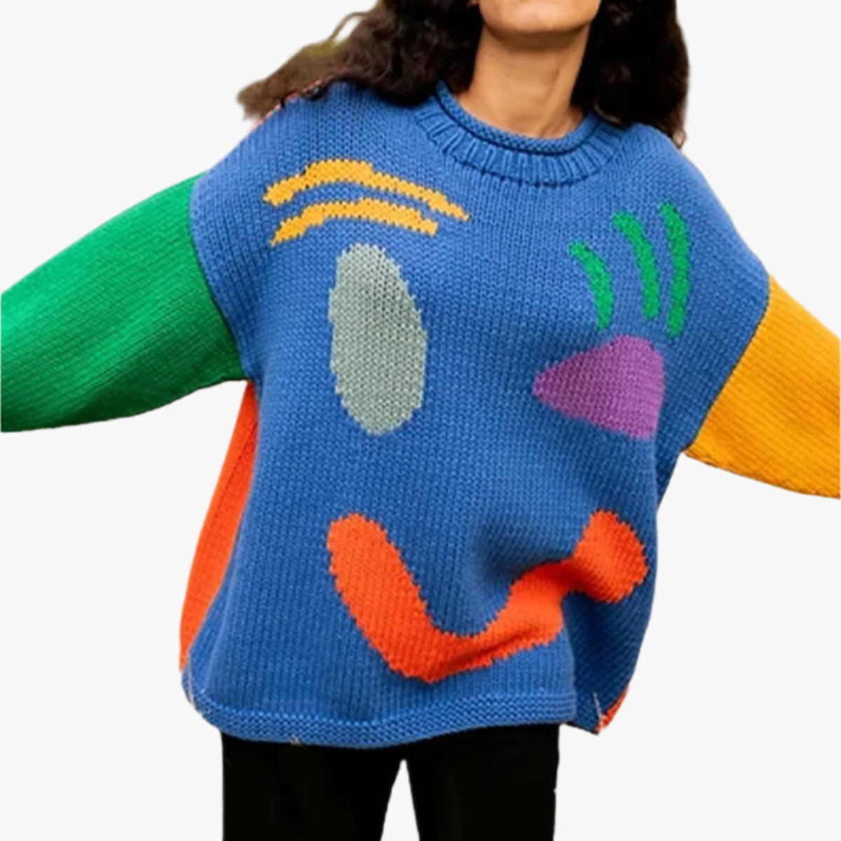 Women's sweater with playful face motif – knitted sweater in artistic style for leisure & everyday use