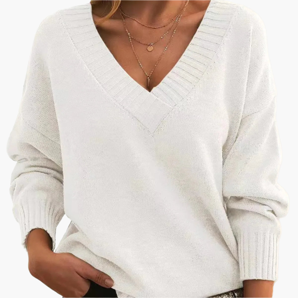Women's Sweater with V-Neck – Elegant Knit Sweater for Office, Leisure & Winter
