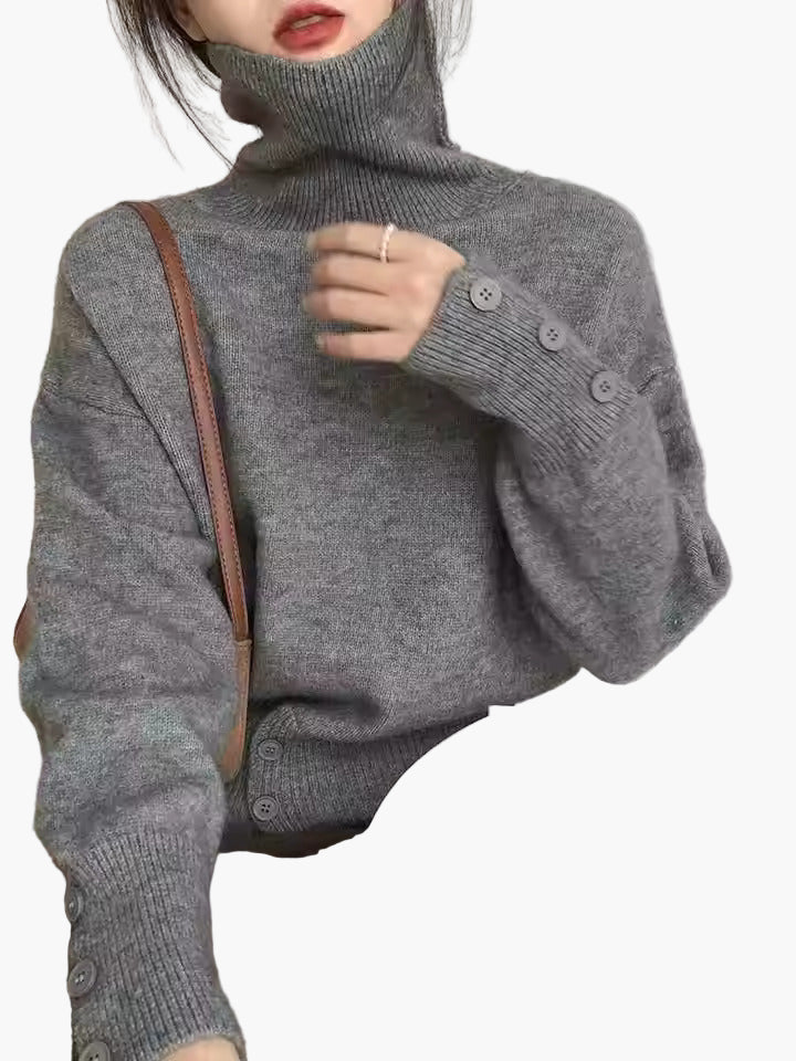 Women's knitted sweater with stand-up collar and button placket – fashionable casual look