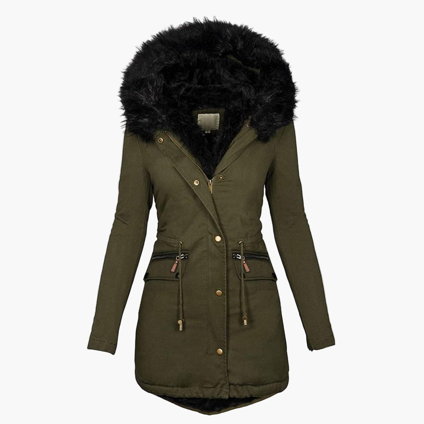 Women's winter coat with hood and faux fur – Elegant, lined parka for cold days