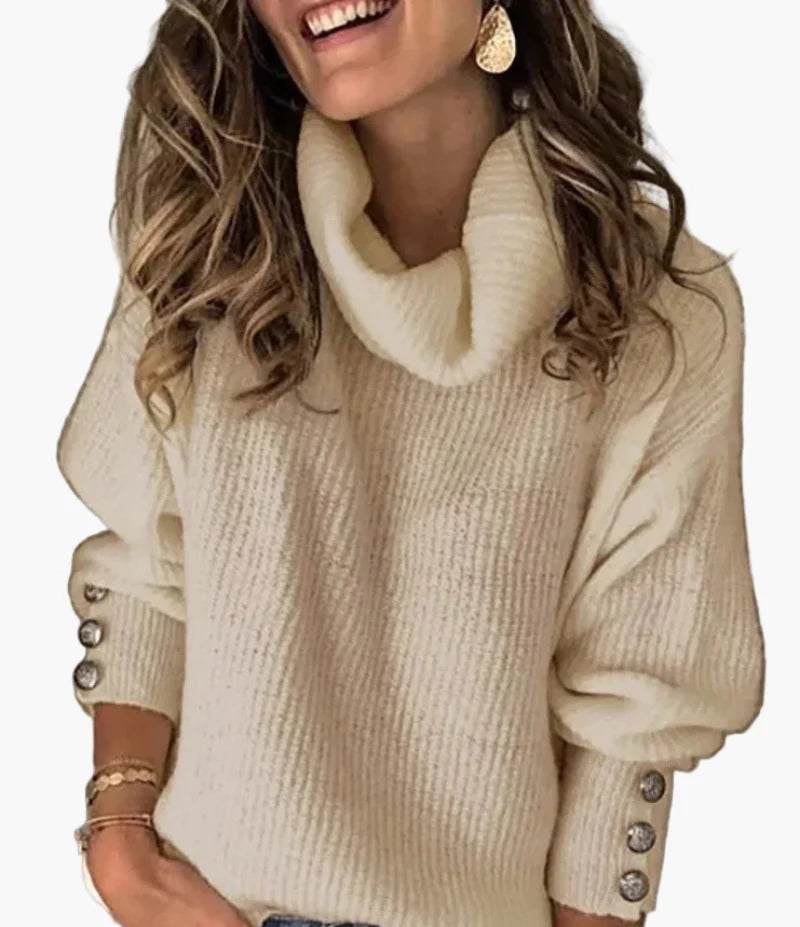 Damen Pullover mit Rollkragen und Knopfdetails – Bequemer, Stilvoller Freizeit-Strickpullover