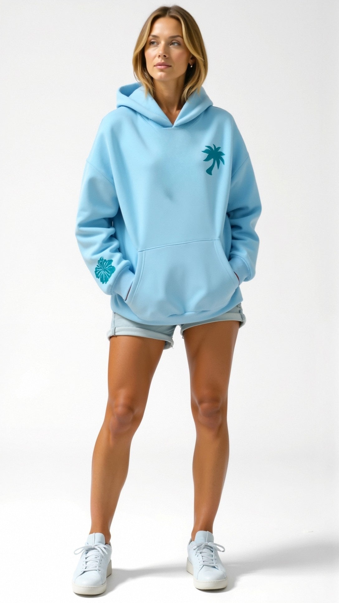 Damen Freizeit Oversize Hoodie mit tropischer Stickerei – Moderner Kapuzenpullover für Alltag und Urlaub
