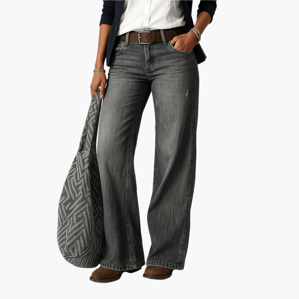 Damen Weite Bein Jeans – Lässige 5-Pocket Denim Hose für Alltag & Freizeit
