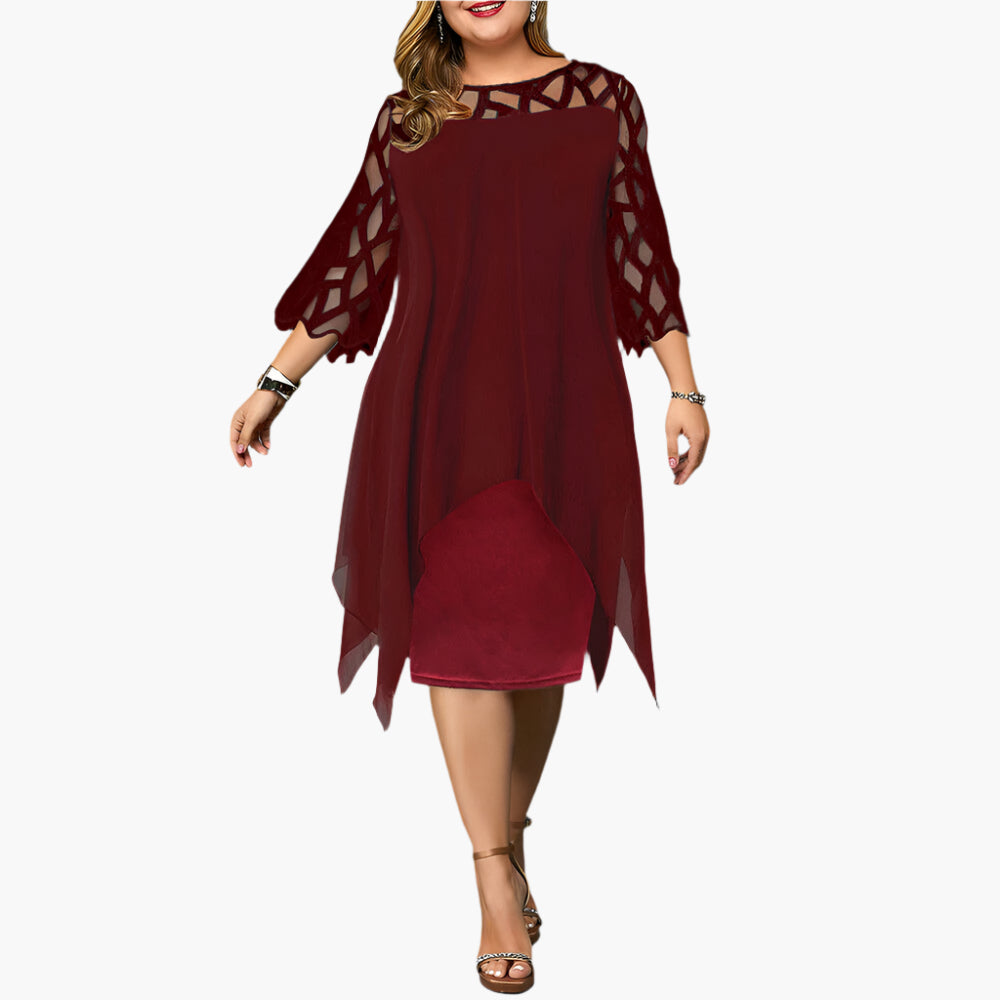 Damen Elegantes Plus Size Abendkleid mit Spitzenärmeln und Asymmetrischem Schnitt – Perfekt für festliche Anlässe