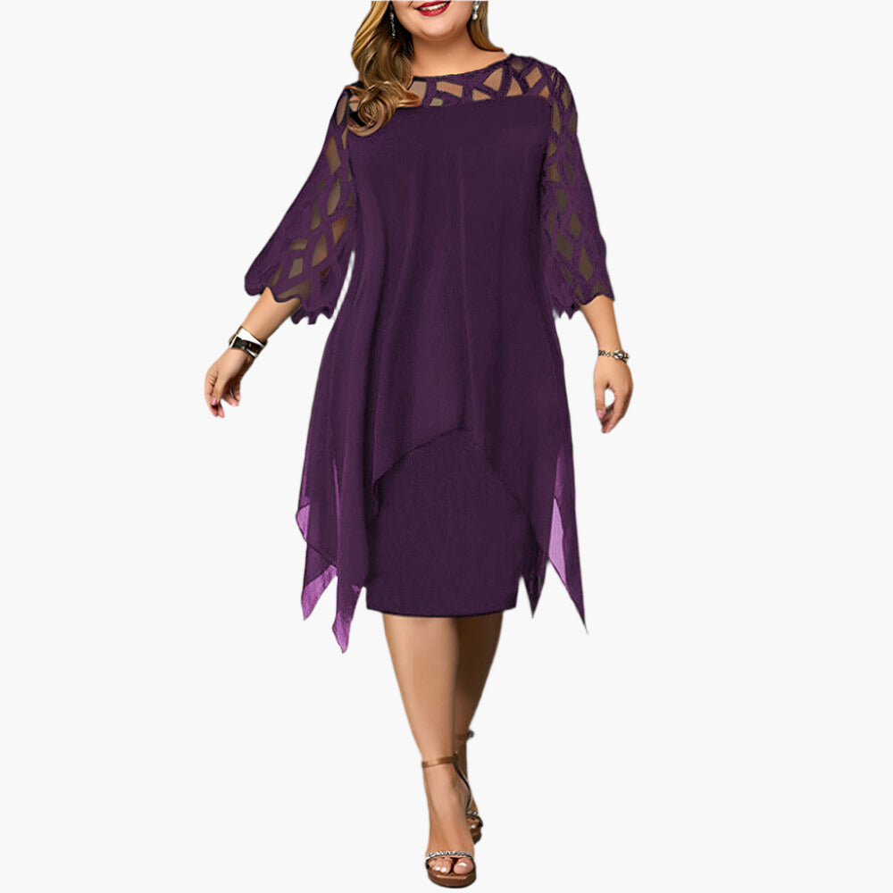Damen Elegantes Plus Size Abendkleid mit Spitzenärmeln und Asymmetrischem Schnitt – Perfekt für festliche Anlässe