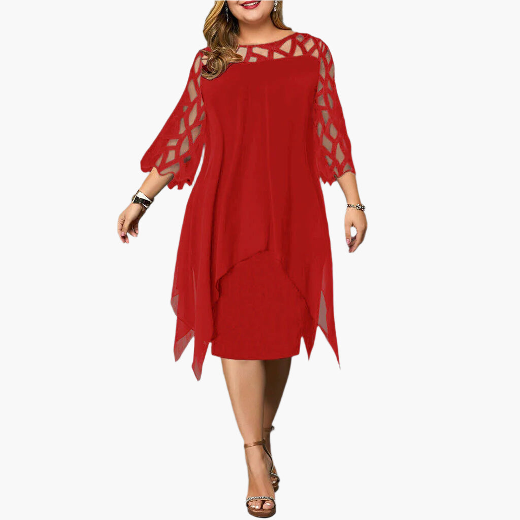 Damen Elegantes Plus Size Abendkleid mit Spitzenärmeln und Asymmetrischem Schnitt – Perfekt für festliche Anlässe