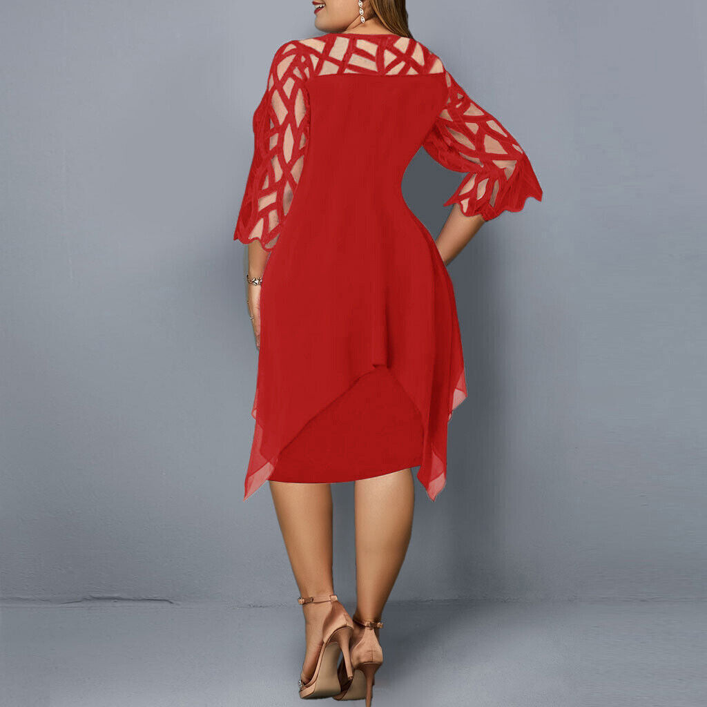 Damen Elegantes Plus Size Abendkleid mit Spitzenärmeln und Asymmetrischem Schnitt – Perfekt für festliche Anlässe