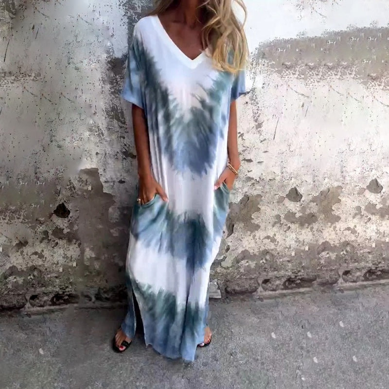 Linda – Lange Damenkleid mit V-Ausschnitt