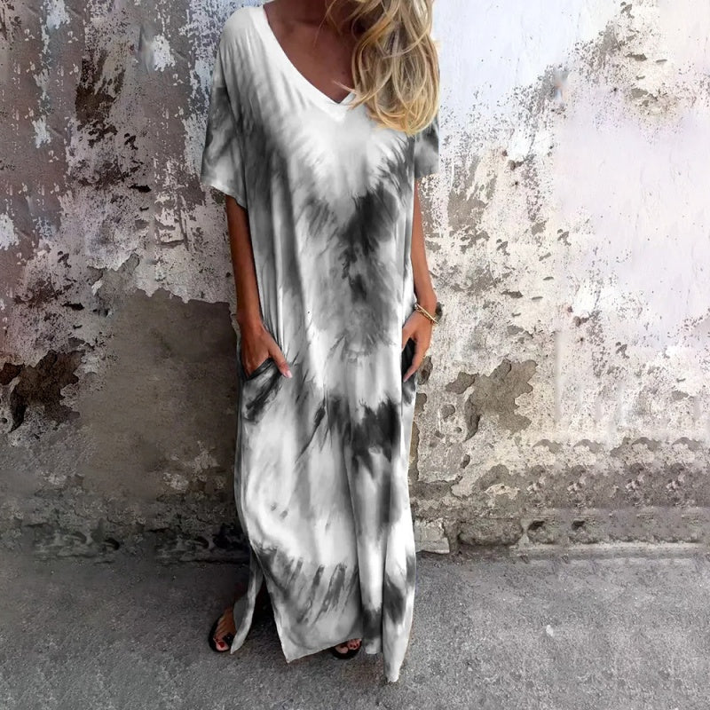 Linda – Lange Damenkleid mit V-Ausschnitt