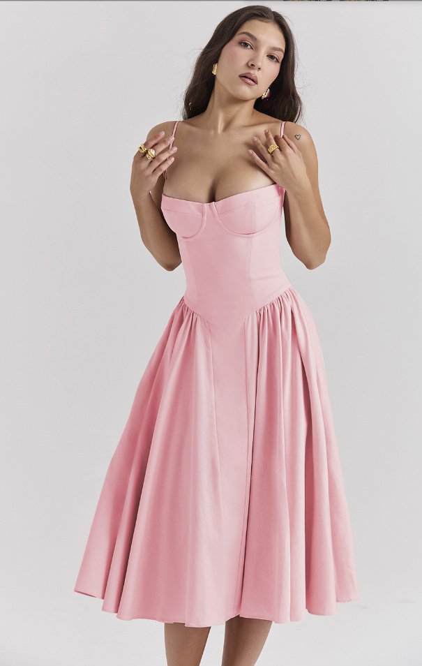 Tara – Ärmelloses Midi-Kleid mit Korsett-Passform