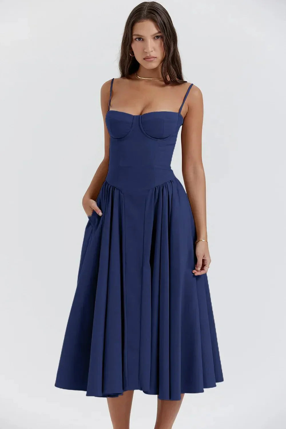 Tara – Ärmelloses Midi-Kleid mit Korsett-Passform