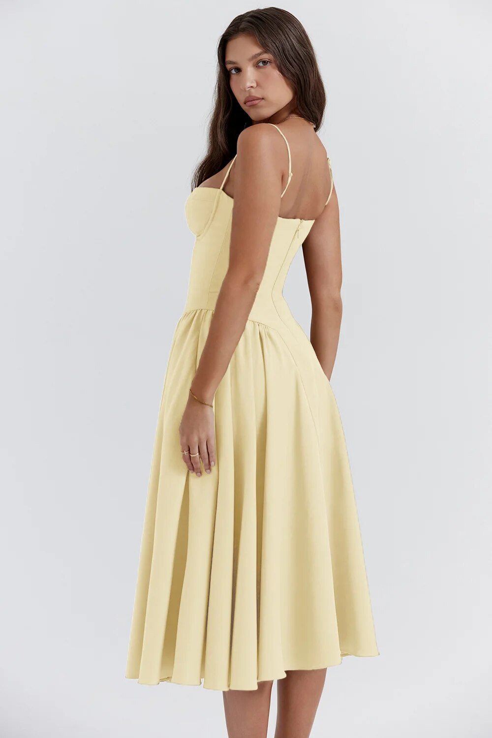 Tara – Ärmelloses Midi-Kleid mit Korsett-Passform