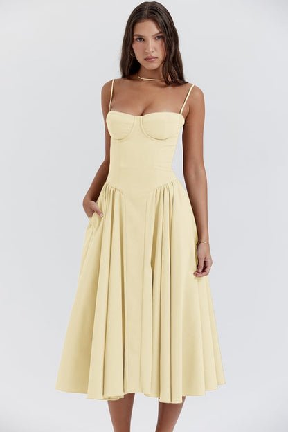 Tara – Ärmelloses Midi-Kleid mit Korsett-Passform